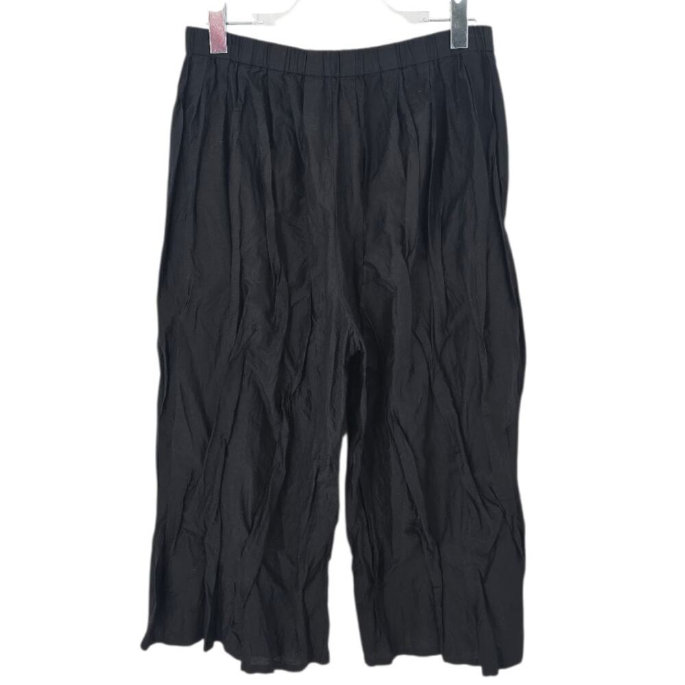 Mieko Mintz Tucked Pants Black Cropped Wide Leg Pleated Flared Hem Artwear L NWT